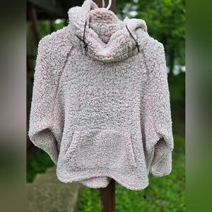 Victorias Secret Pink SHERPA Funnel Neck Pullover Hoodie Sweatshirt GUC Size L